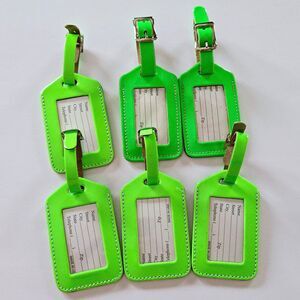 Bright Green Luggage Tags Lot of 6 Neon High Visibility Durable Stitched